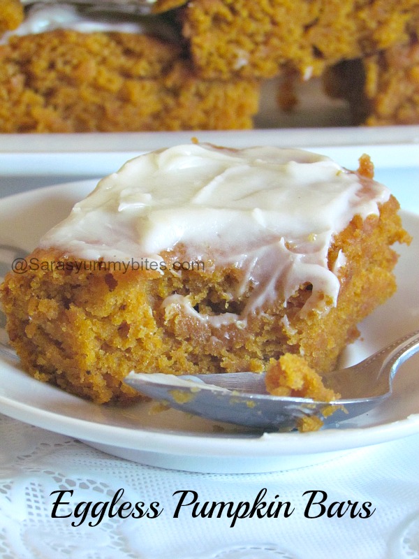 Eggless Pumpkin Bars with Cheese creame Frosting SarasYummyBites