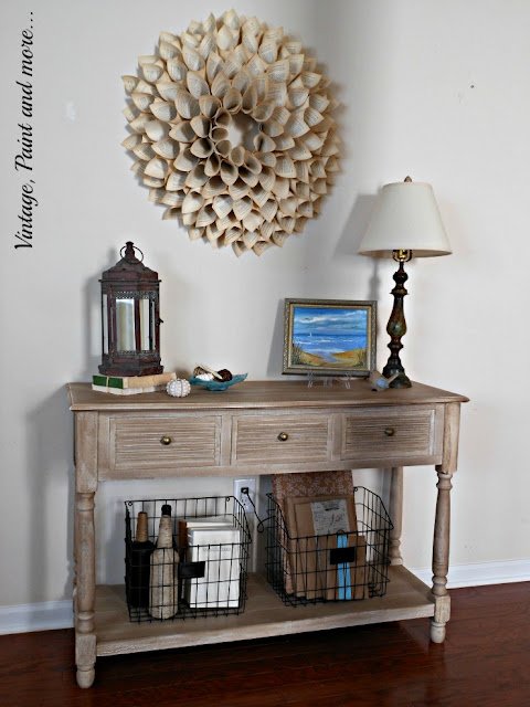 Vintage, Paint and more... vintage beach/coastal decor with a rustic lantern and lamp and seashells