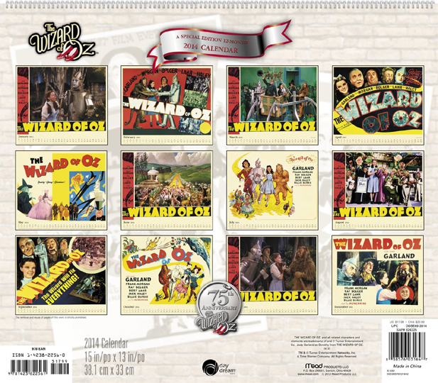 Curiozity Corner Wizard of Oz 75th Anniversary 2014 Calendars