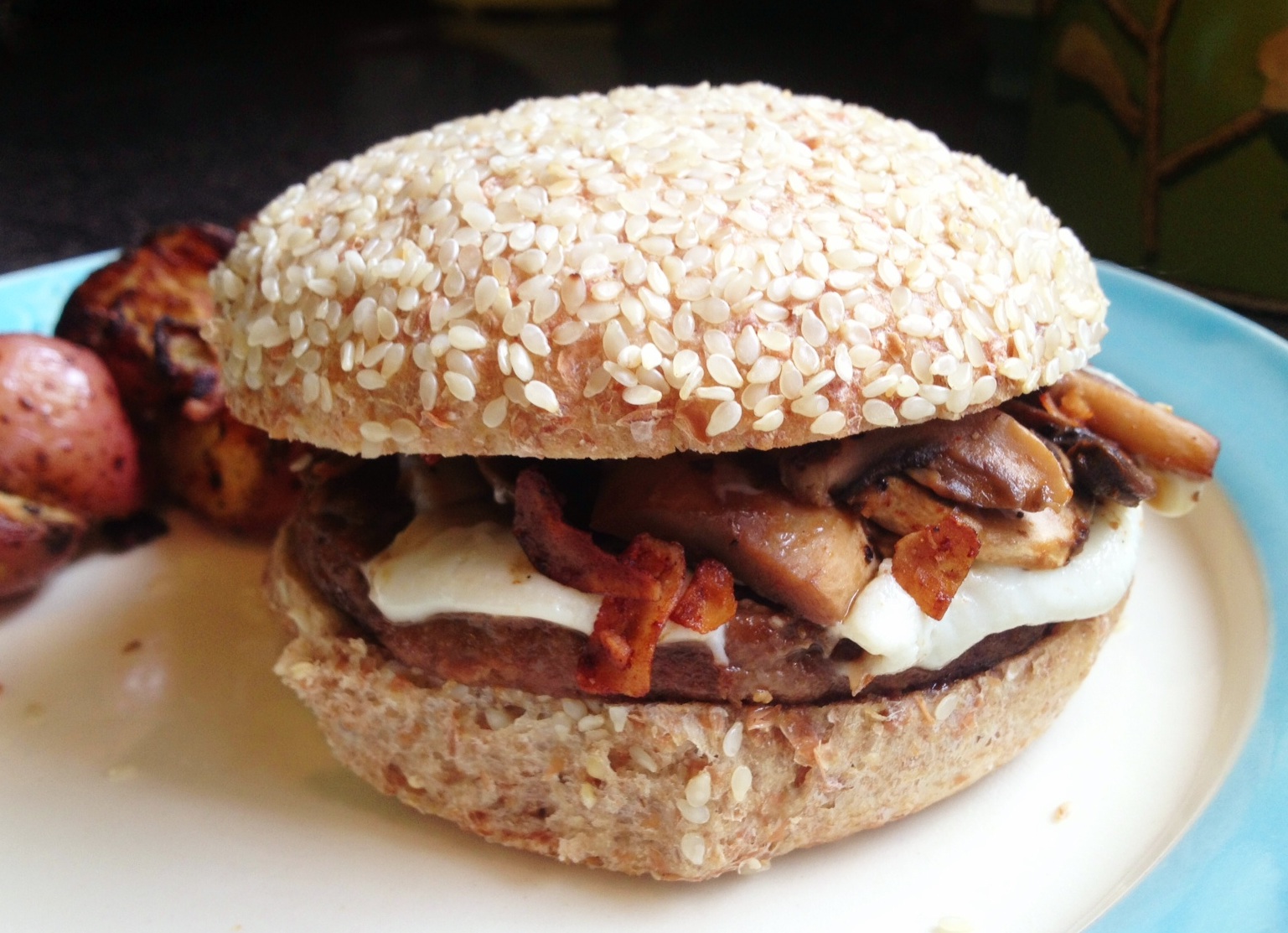 Vegan Crunk Vegan Mushroom Bacon Swiss Burger!