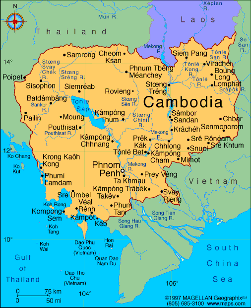 Cambodia Map Regional Political