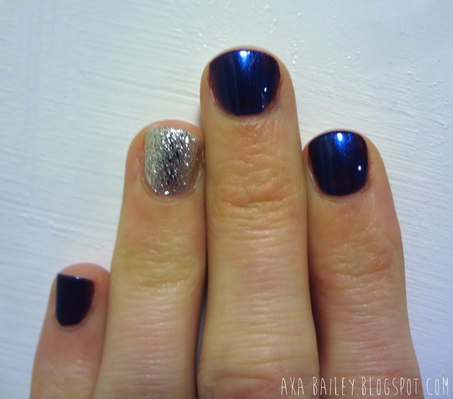 Orly Mysterious Curse with Pure Ice Beware silver glitter accent nails