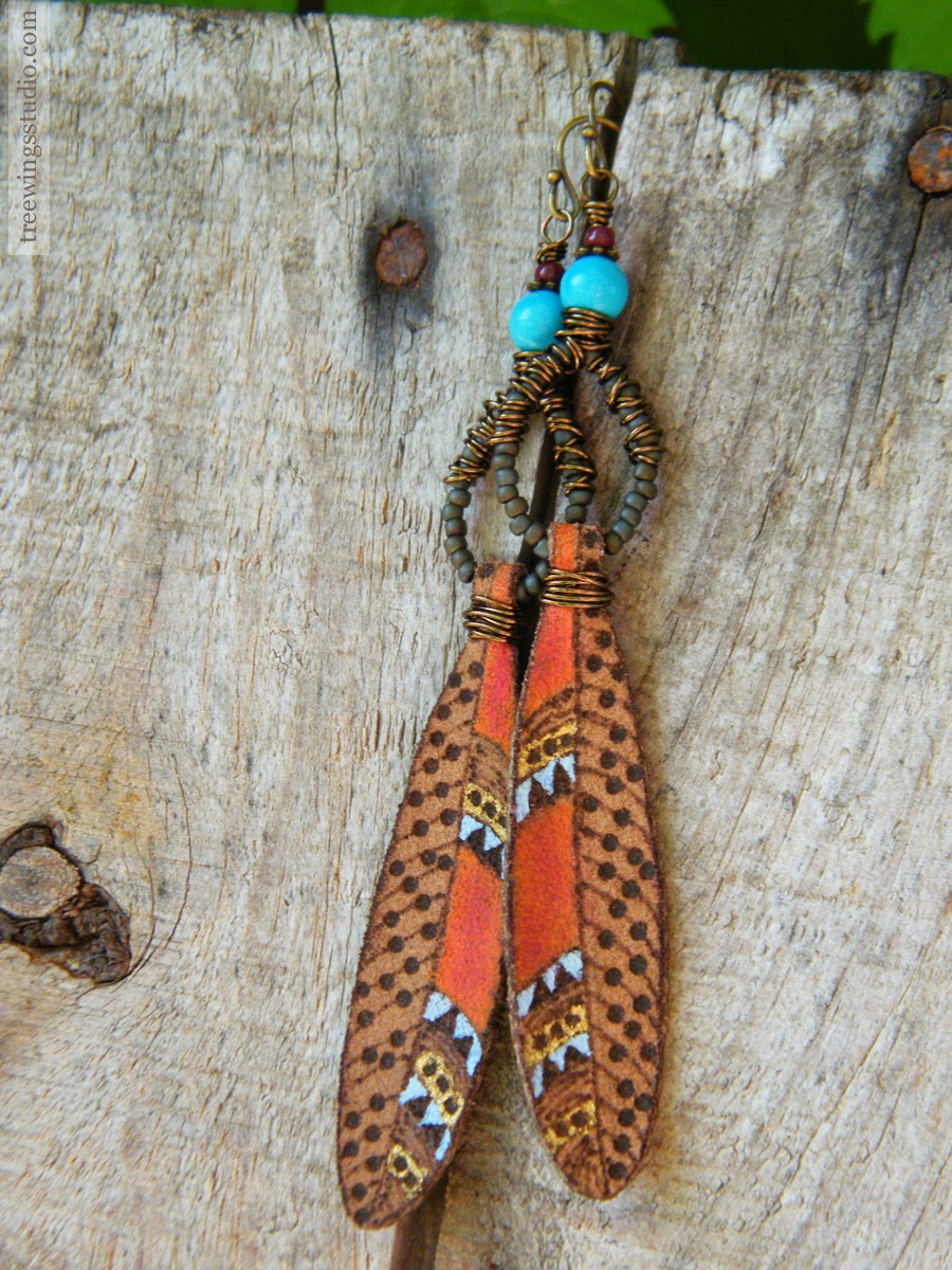 Tree Wings Studio On AJE Blog Beaded Drop Feather Earrings Tutorial