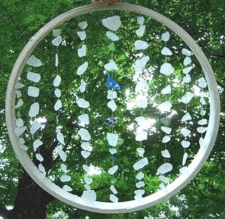 embroidery hoop with seaglass