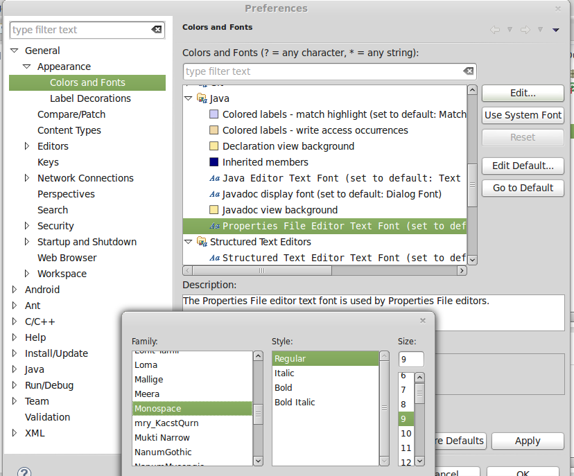 how to change the appearance of eclipse in linux eclipse change font size