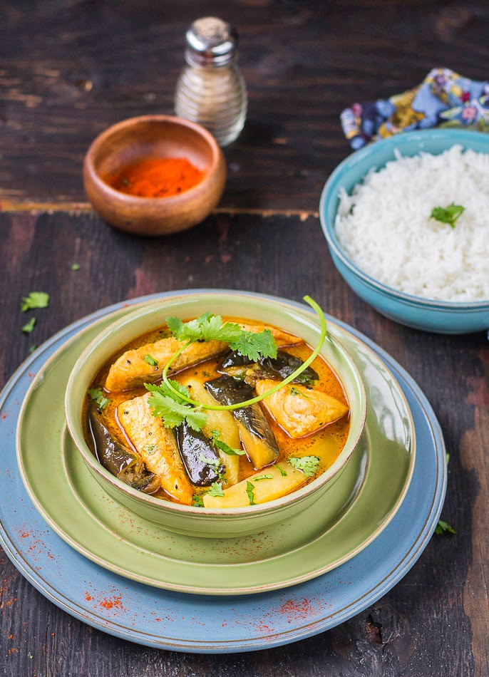 Mix and Stir Fish Curry with Eggplant ( Flavored with Nigella seeds