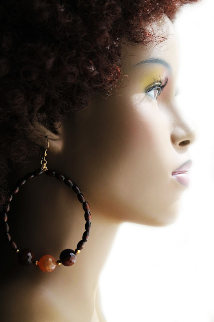 African natural stone wood hoop earrings