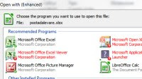Menu "Apri Con.." che consiglia nuovi programmi per eseguire file