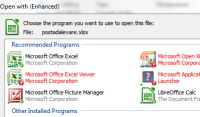 Menu "Apri Con.." che consiglia nuovi programmi per eseguire file
