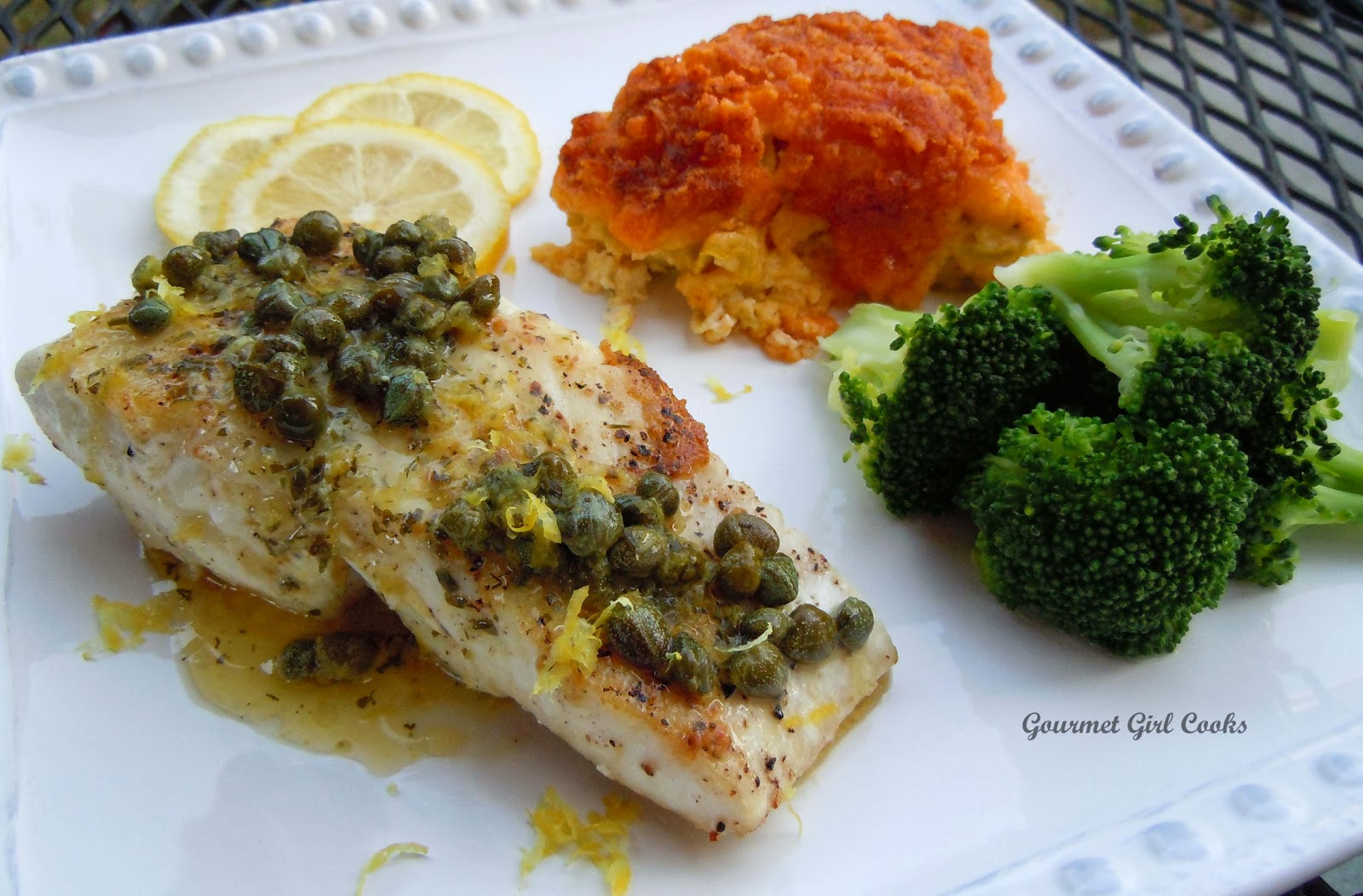 Gourmet Girl Cooks Pan Seared Wild Pacific Halibut w/ Lemon, Capers