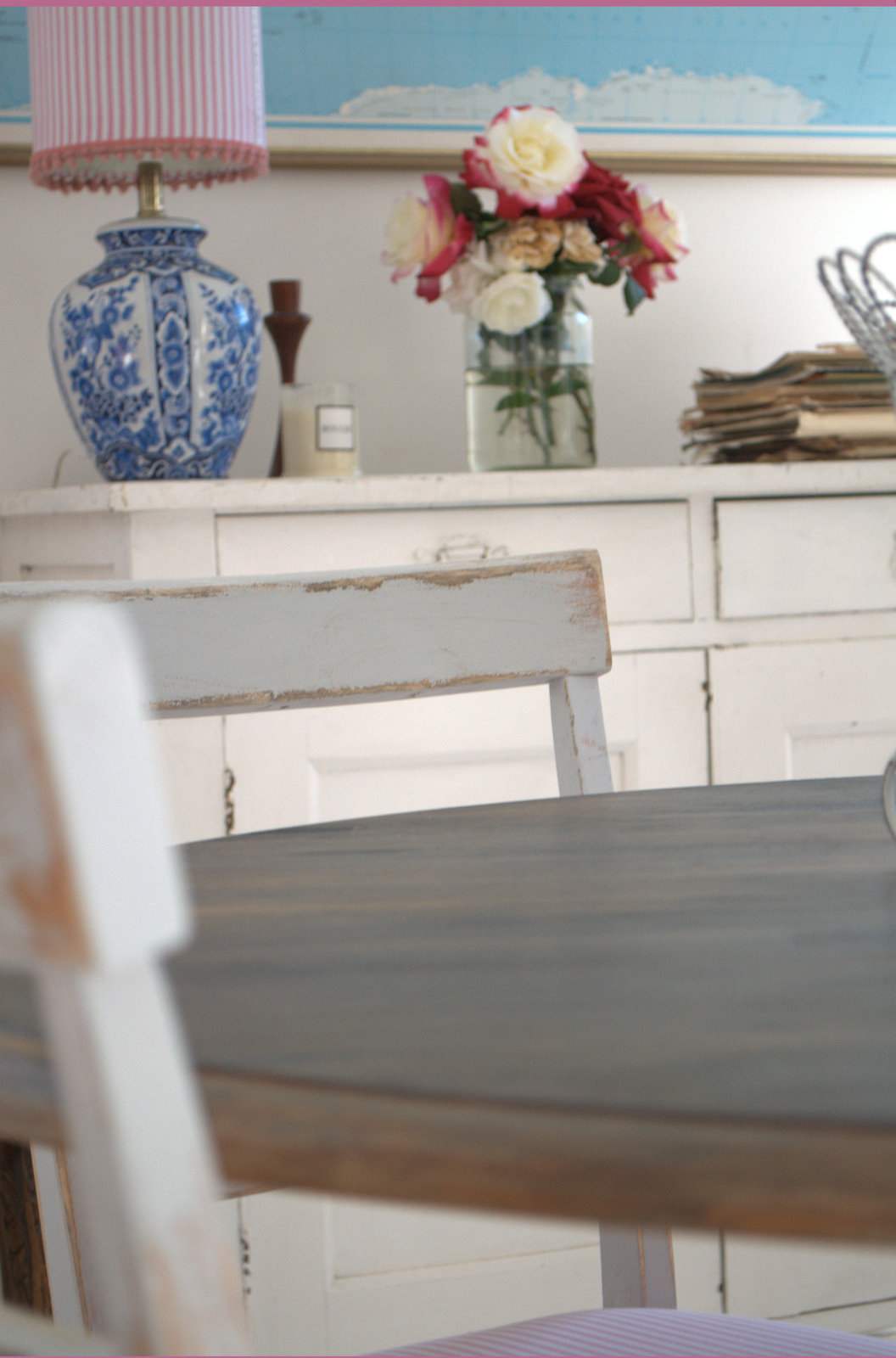 Dining Table with Pink & Grey Chairs Paint Me White