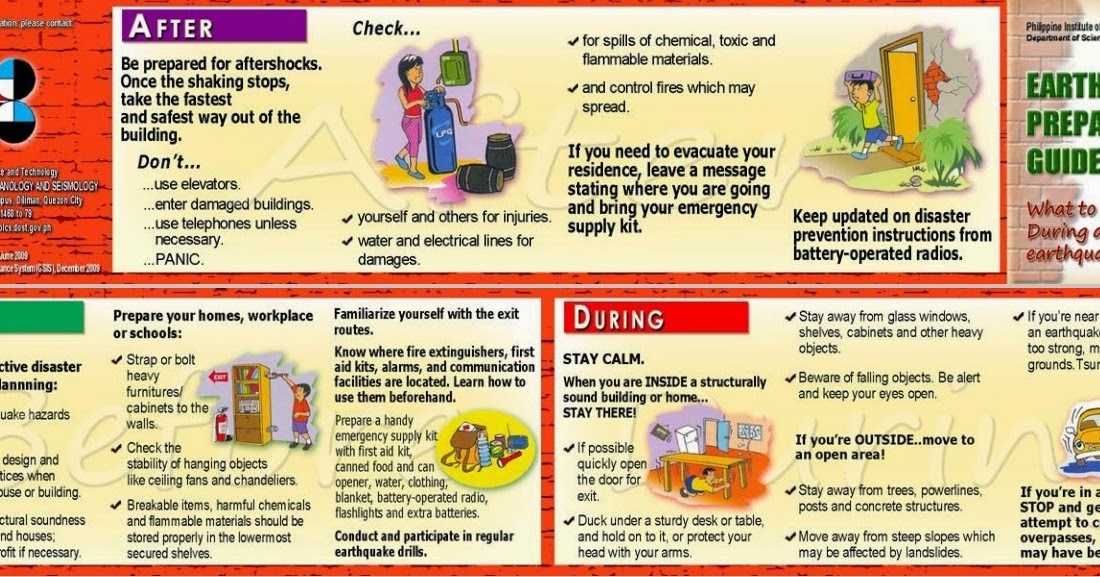 information campaign on disaster preparedness at the family level lay out of flyers about earthquake