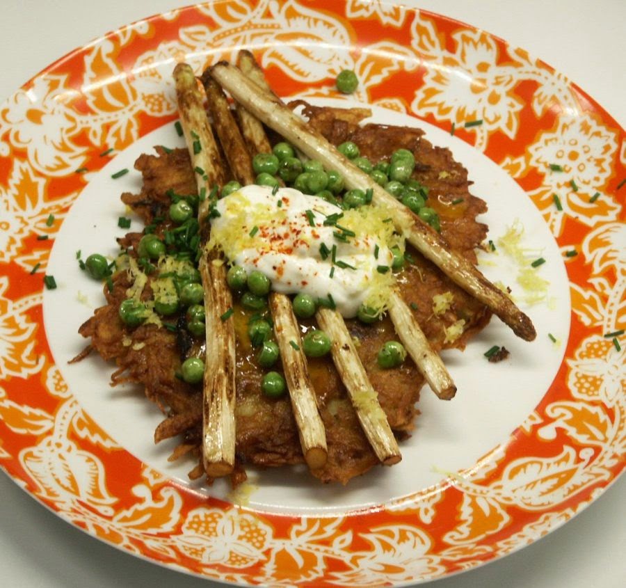 Moveable Feasts Potato Galette with Sautéed Asparagus and Fresh Peas
