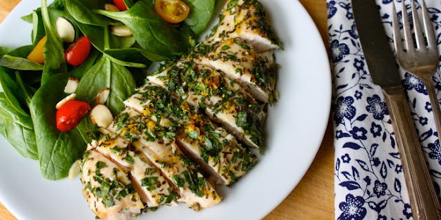 Herb chicken made with made with parsley, rosemary, and lemon zest has tons of fresh flavor. Any fresh herbs can be used in this recipe.