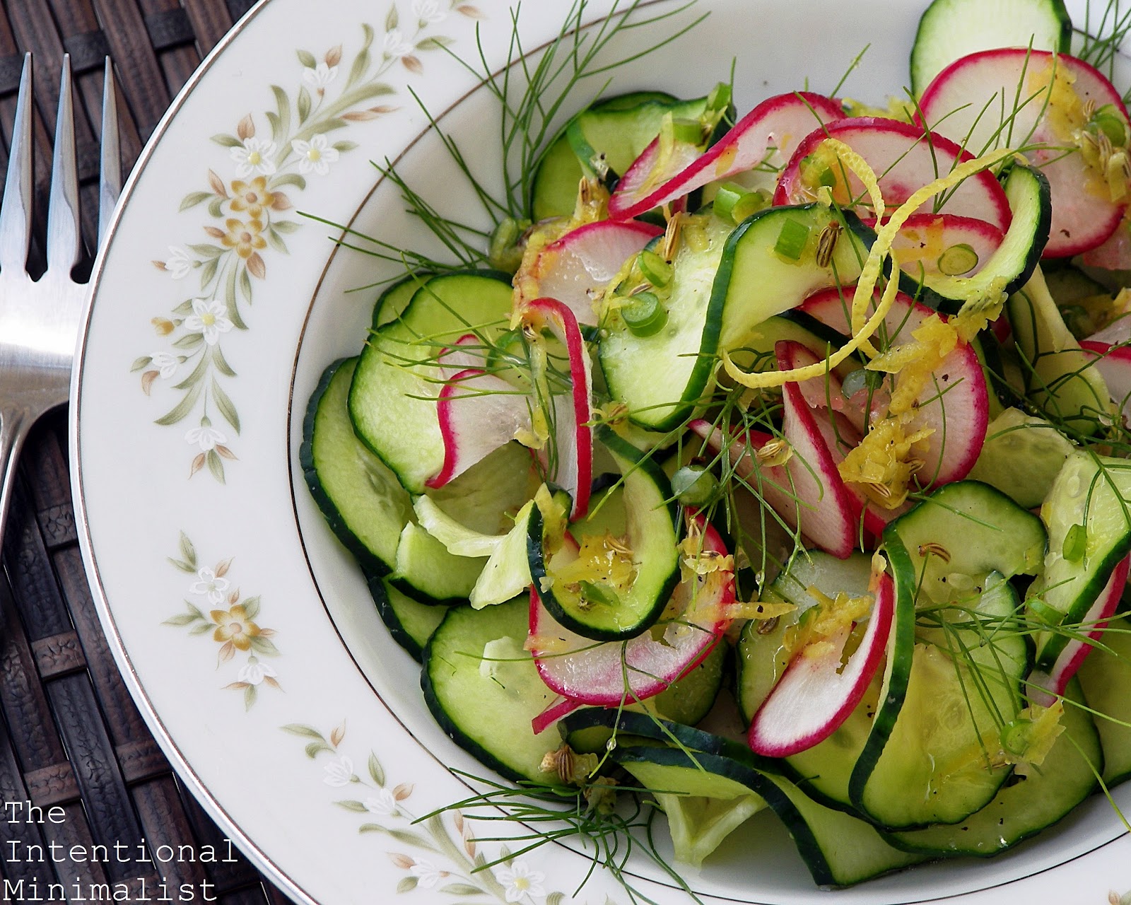The Intentional Minimalist Cucumber and Radish Ribbon Salad