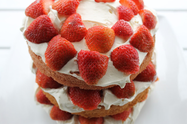 Triple layer ombre Victoria Sponge cake strawberries cream