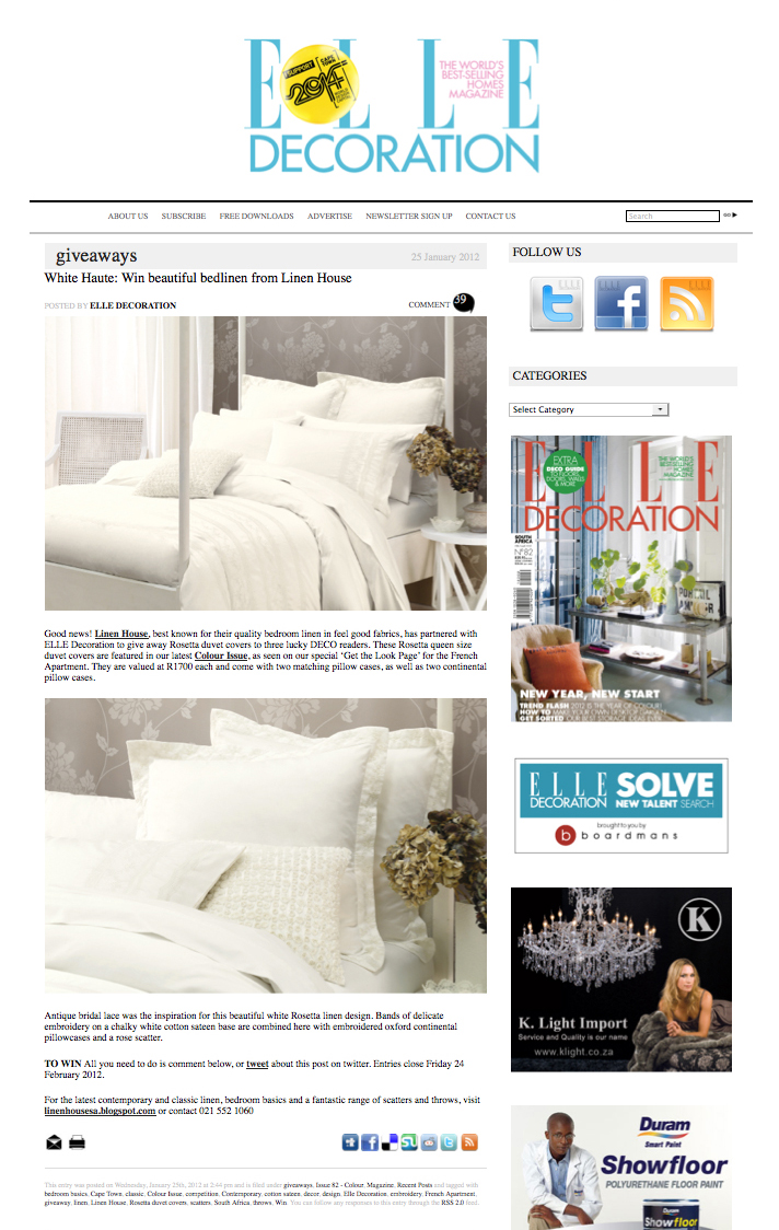 Linen House Sa Elle Decoration Giveaway
