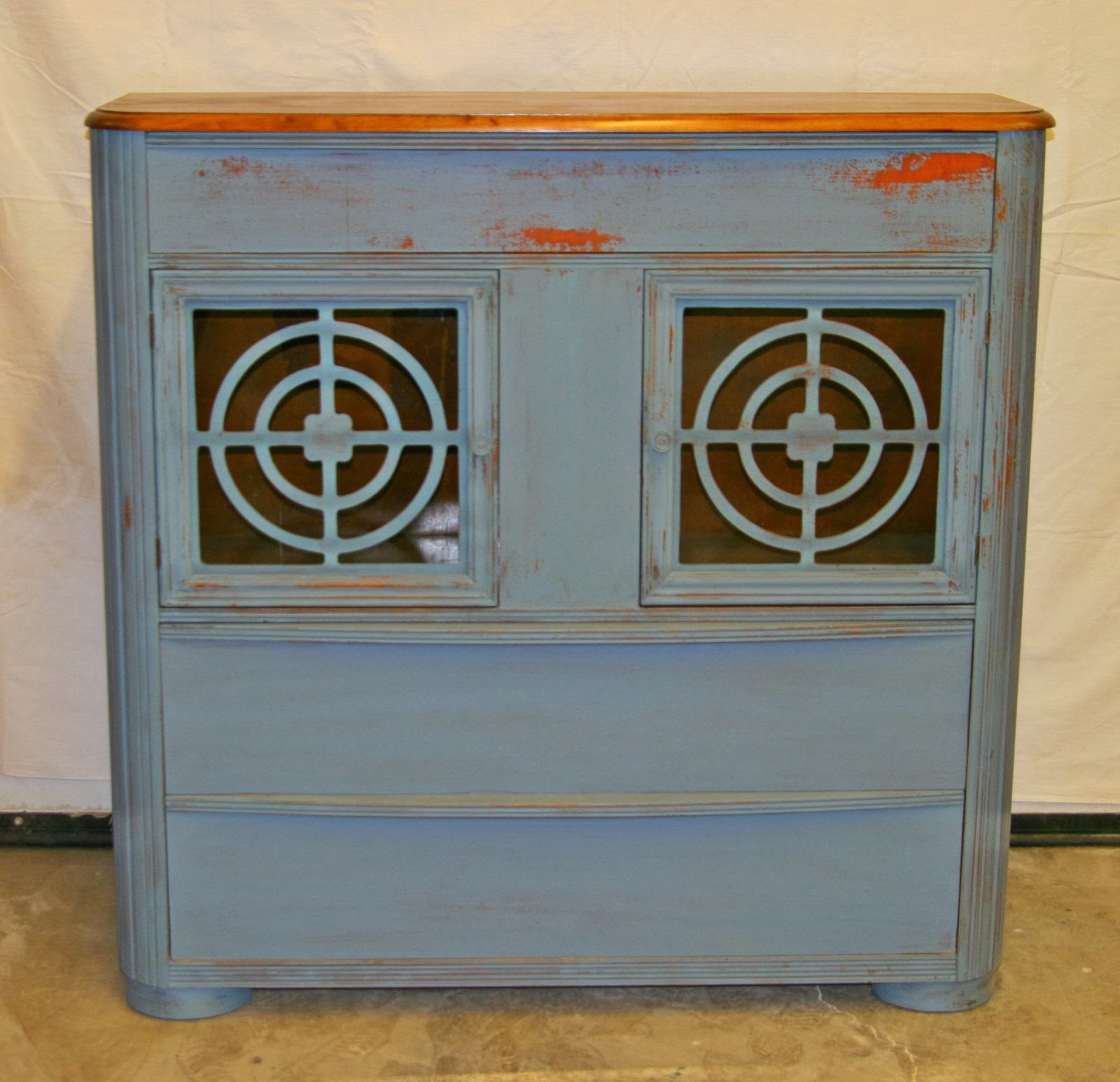 Laurel S Attic Grey Blue Display Cabinet Sold