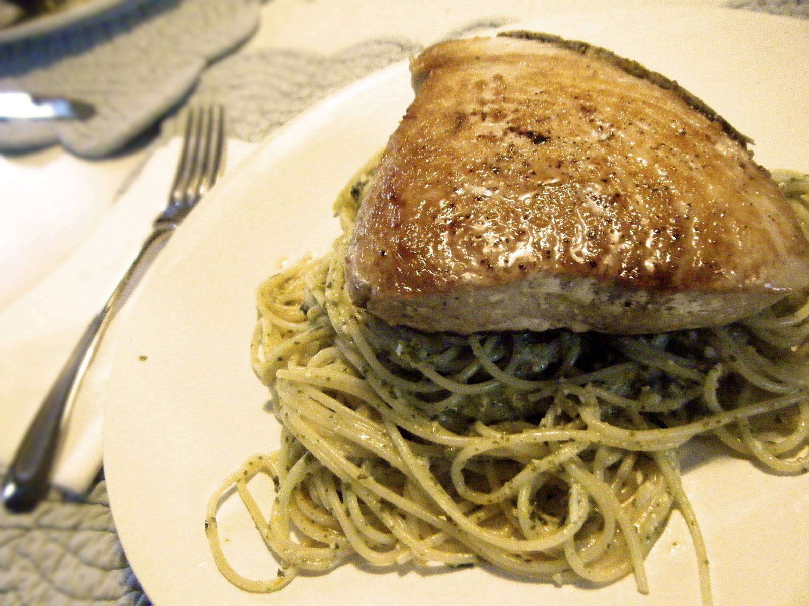 KatieKate's Kitchen Tuna and Spaghetti with Citrus Pesto