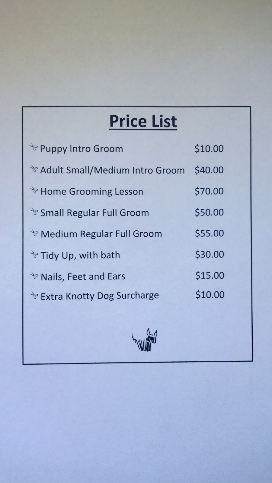 SMOOTH Dog Grooming PRICE LIST SMOOTH Dog Grooming PRICE LIST