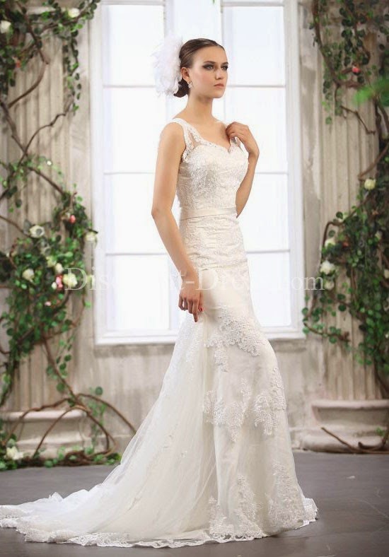 Straps Lace Fit N Flare Floor Length With Sash #Wedding #Dress
