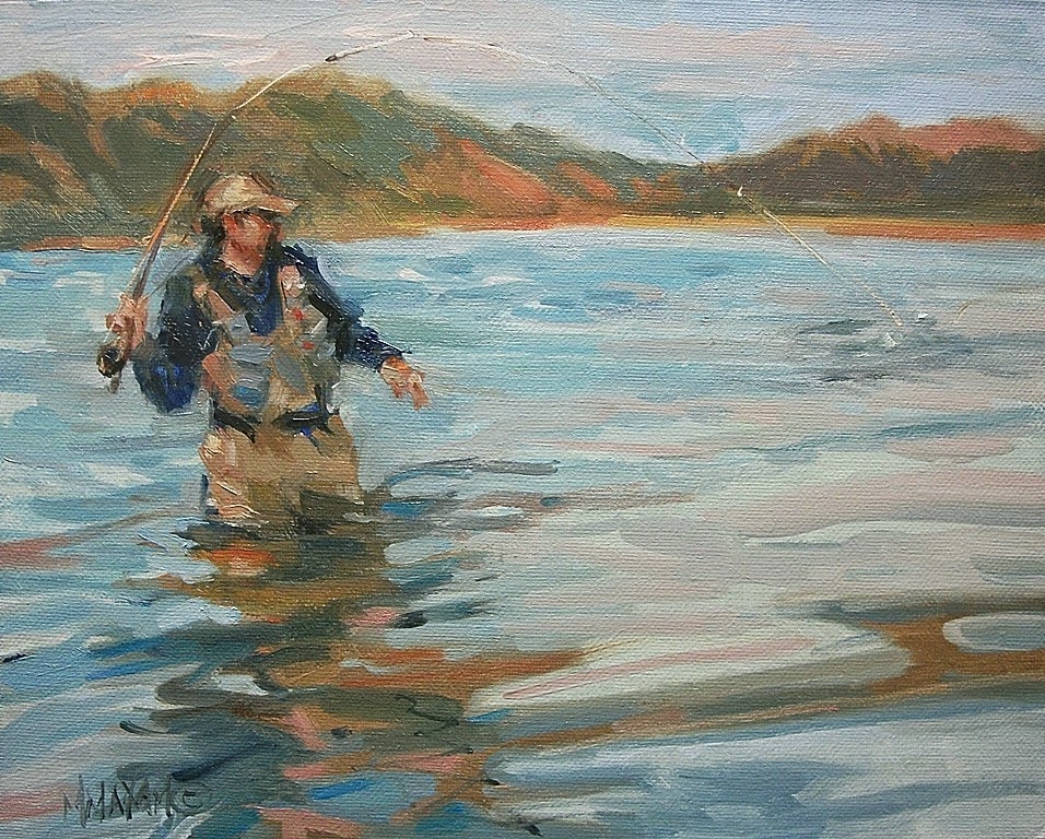 Mary Maxam - paintings: Bringing To Hand - more fly fishing in Alaska