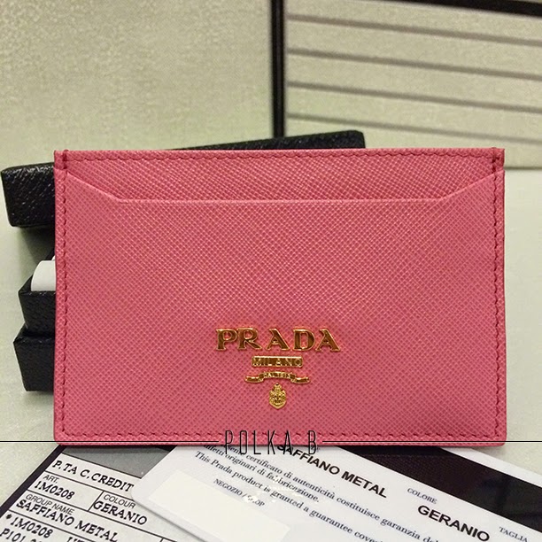 Prada Saffiano Leather Card Holder 1M0208 - Geranio | Polka B ...  