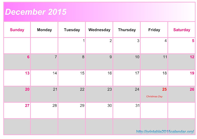 December 2015 Blank Printable Calendar