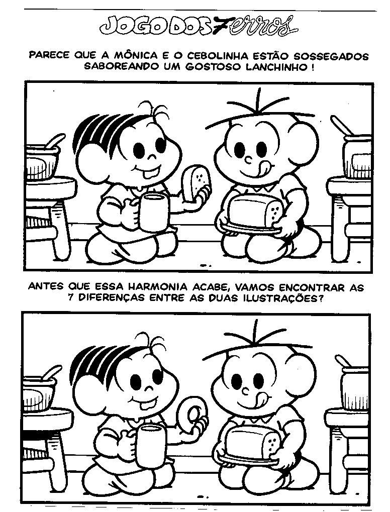 imagens Jogos dos 7 erros monica cebolinha de naltal e outros pintar Desenhos Preto e Branco Jogos dos 7 erros monica cebolinha de naltal e outros Colorir