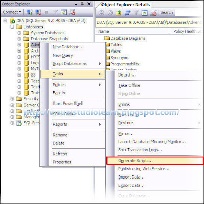 Generate Data Base Script in Sql Server