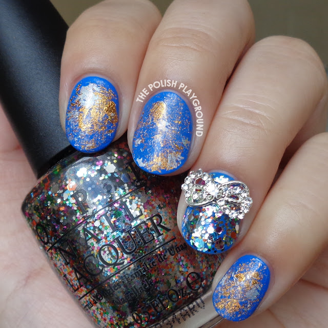 Blue with Silver and Bronze Nail Foil Nail Art