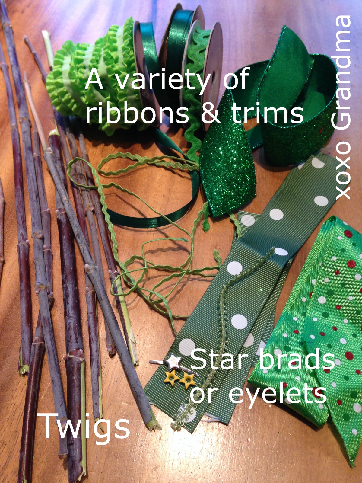 xoxo Grandma Easy Ribbon & Trim Tree Ornaments a Tutorial