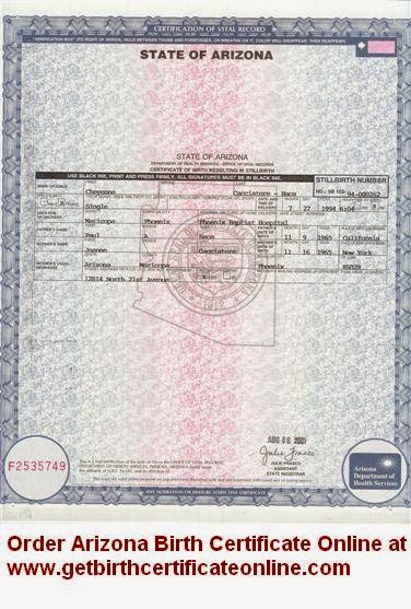 Arizona Birth Certificate Sample