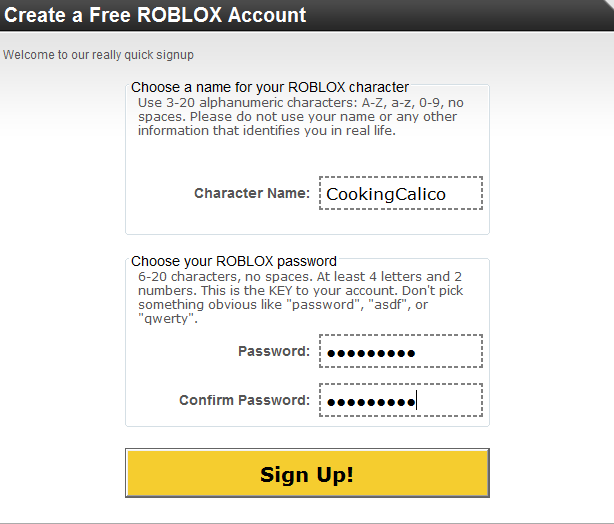 Roblox Confirm Passwords