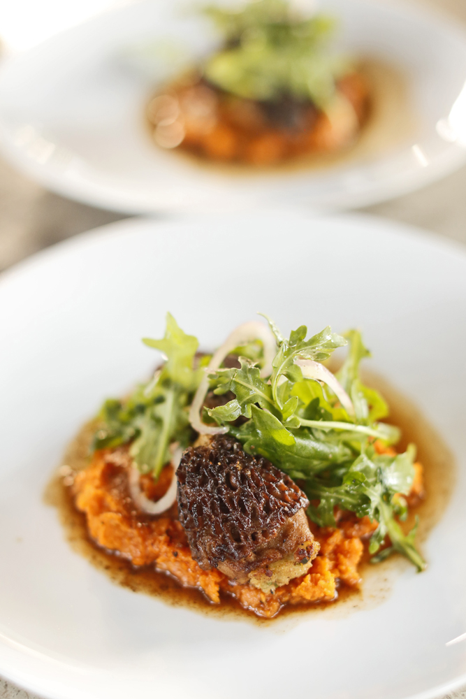 The Chubby Vegetarian: Herb-Stuffed Morel Mushrooms over Mashed Sweet