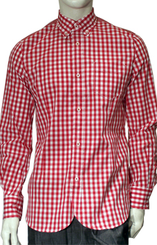 red checkered button up shirt