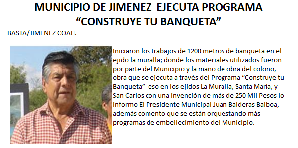 Mpio de Jimenez Ejecuta Programa "Construye tu Banqueta"