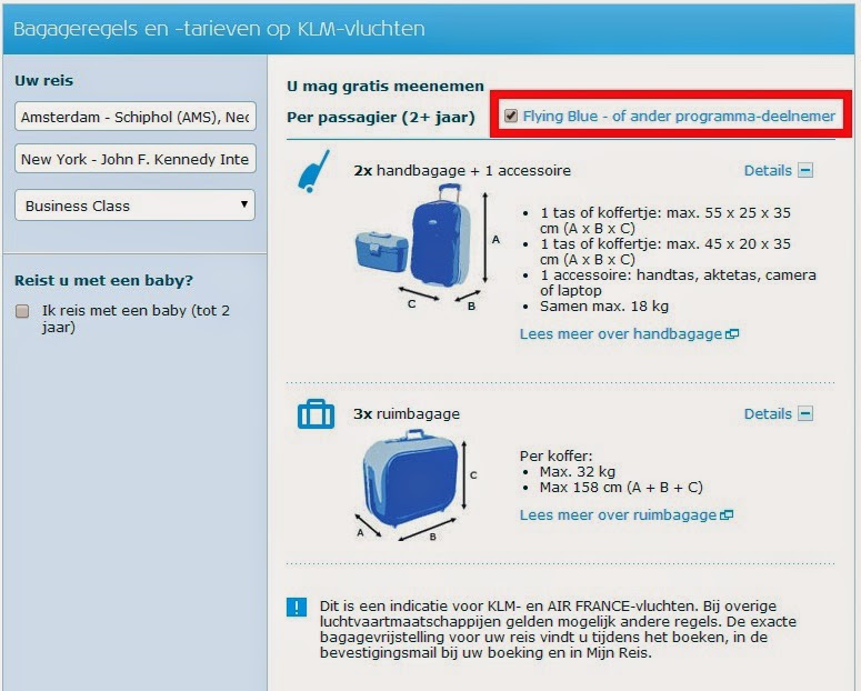The Flying Dutchboy Bagage calculator tool van KLM