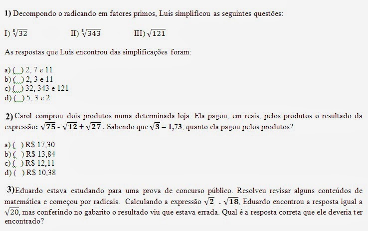 Exercícios sobre simplificação de radicais - Toda Matéria