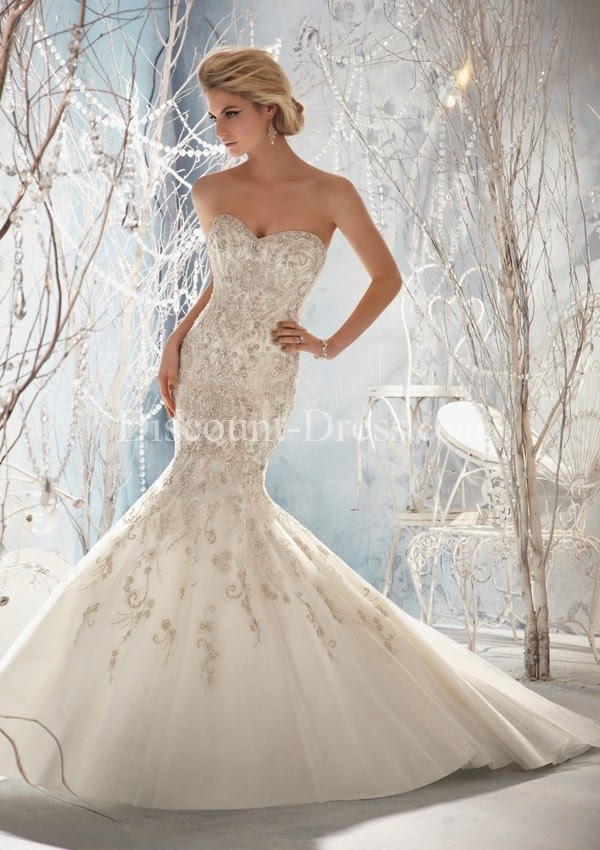 Luxurious Mermaid Sweetheart Tulle Empire Waist Bridal Gowns