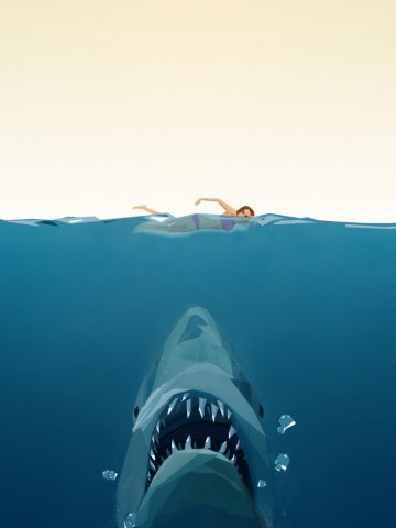 Shark Attack Swimmer Cartoon Android Wallpaper