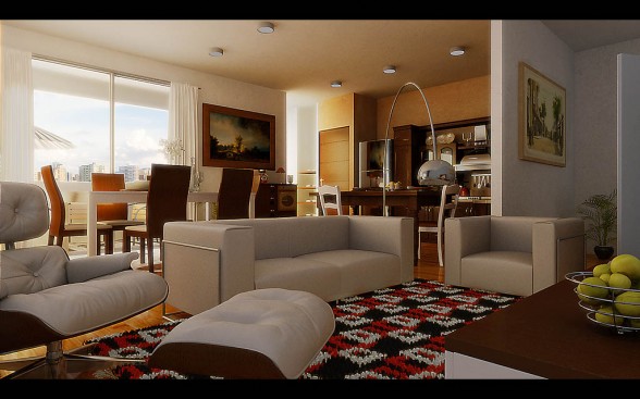 Contemporary Living room warm earth tone open plan