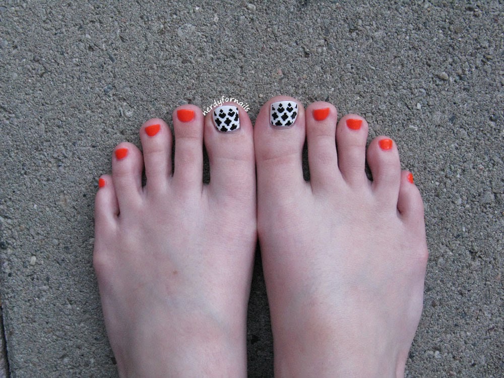 Toesday Pedicure Cute Toes Orly Ablaze Bundle Monster Stamping Black White Coral