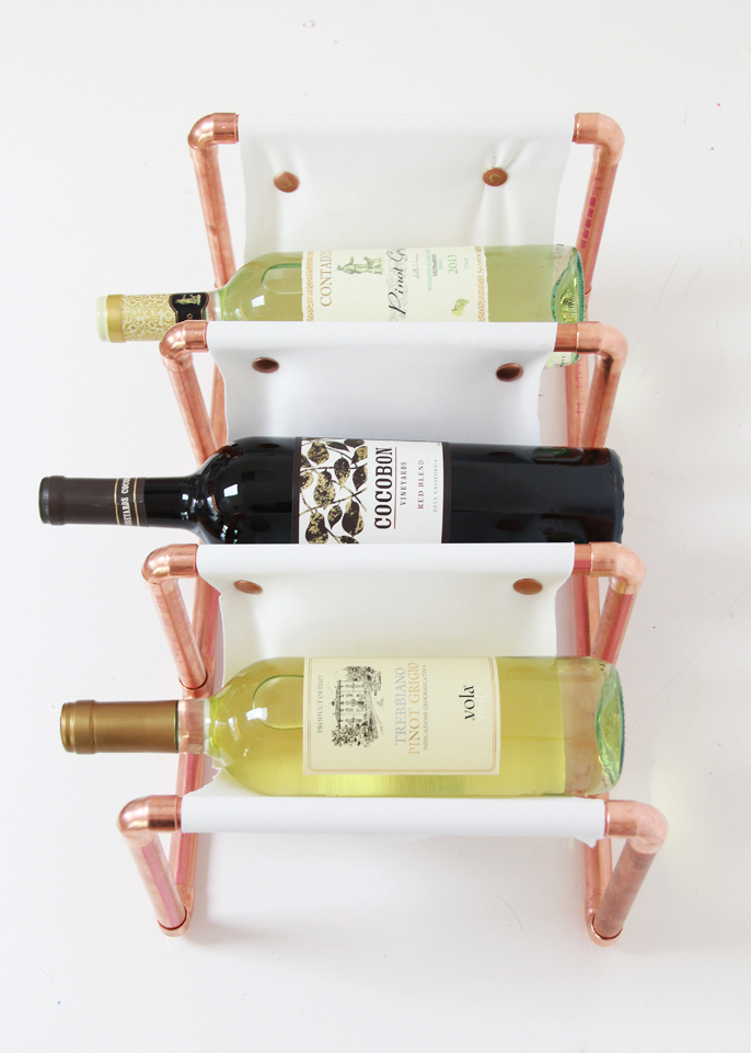 A Bubbly Life DIY Copper Pipe & Leather Wine Rack