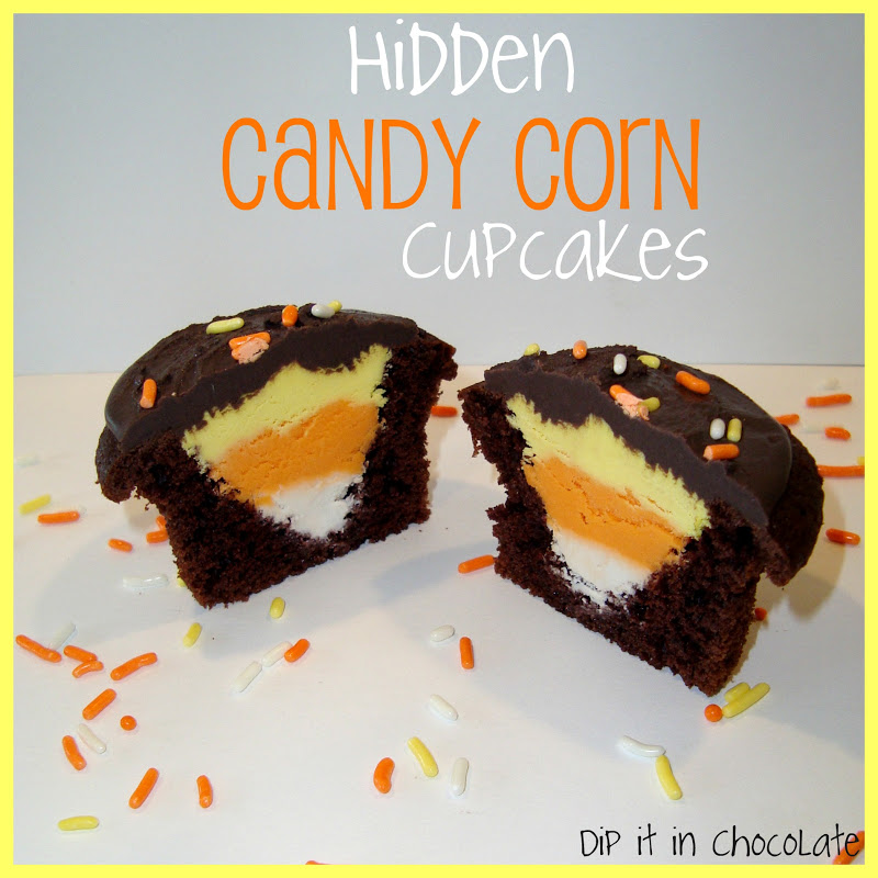 Hidden Candy Corn Cupcakes Dip it in Chocolate