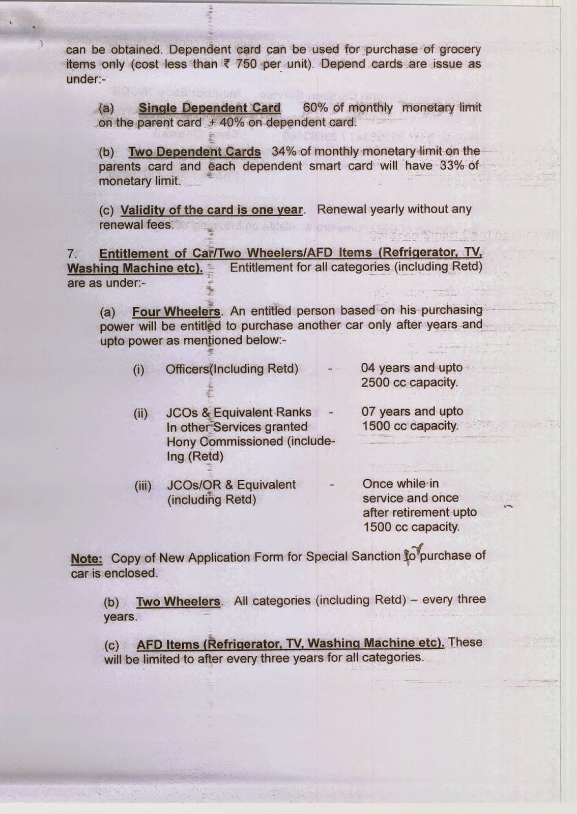 Application Format for Grant of Special Sanction for purchase of CAR in CSD Portal