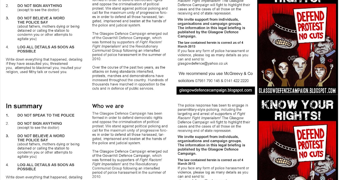 Glasgow Defence Campaign Know your rights! Bust card