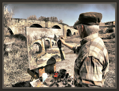 PONT DE VILOMARA-BAGES-PONT-PUENTE-PAISAJES-PINTURA-PINTOR-ERNEST DESCALS-