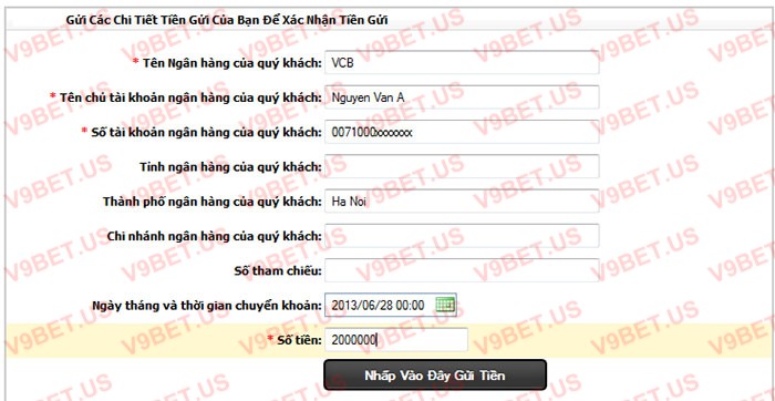 gửi tiền v9bet bước 3