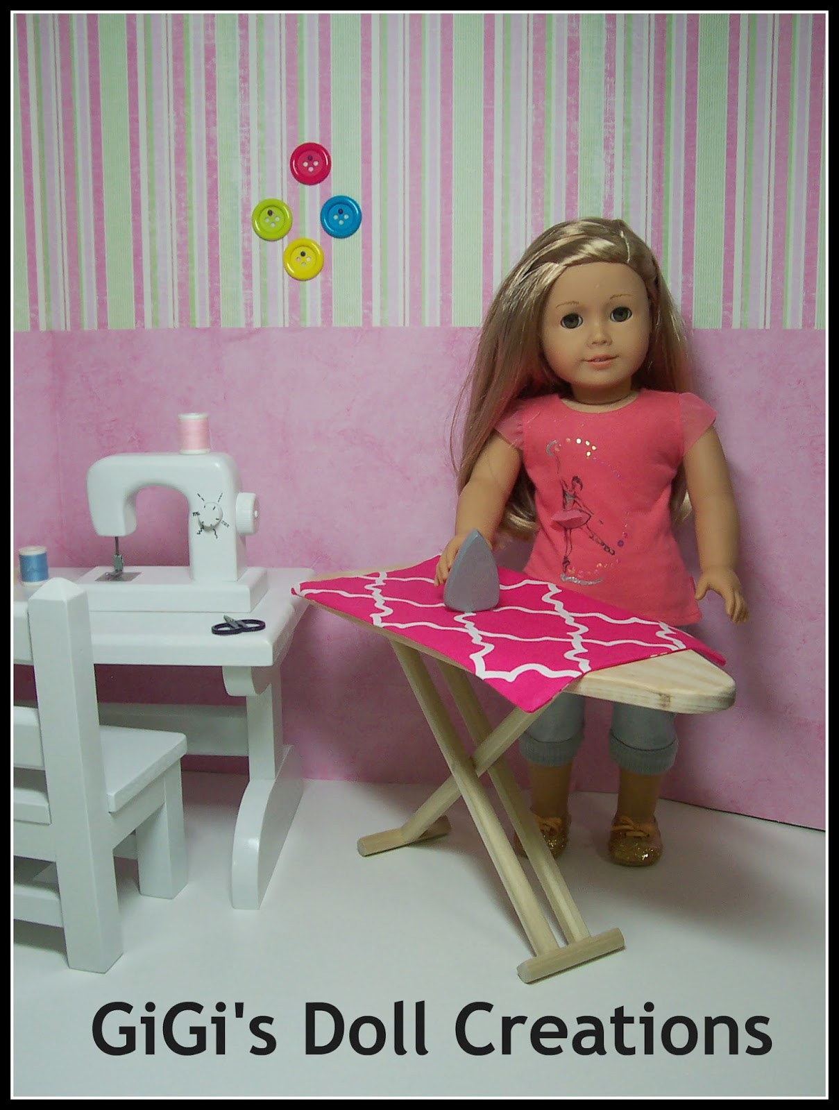 GiGi's Doll and Craft Creations 18 inch doll Sewing Machine, Iron